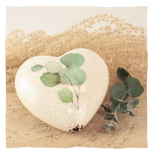 Keramische urn "Heart with Eucalyptus"