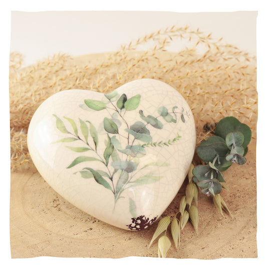 Keramische urn "Heart with Leaves"