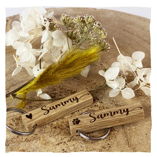 Sleutelhanger "Natuur" - met de naam van uw huisdier in handschrift met motief