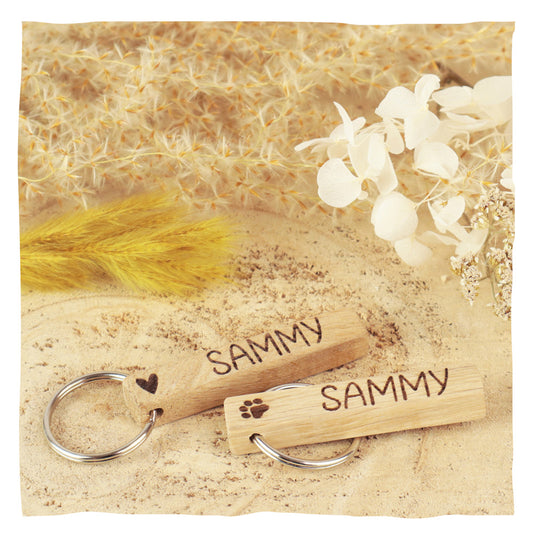 Sleutelhanger "Natuur" - met de naam van uw huisdier in blokletters met motief
