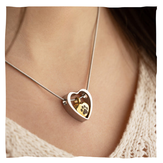 Ashalsketting "Hart duo" - Goud-zilver - aanpasbaar