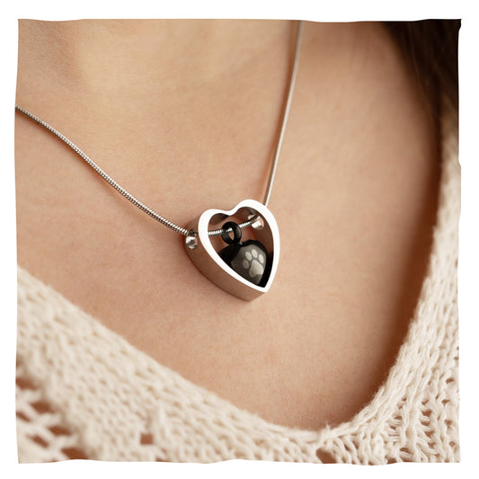 Ashalsketting "Hart duo" - Zwart-zilver - aanpasbaar