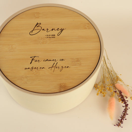 Individuele opschrift in handschrift voor de tweedelige keramische urn - met spreuk