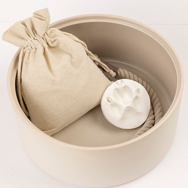 Tweedelige keramische Urn en Ginseng Bonsai (incl. linnen zak)