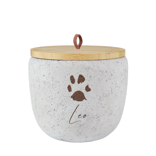 Keramische urn "Beton met de originele pootafdruk van uw huisdier"