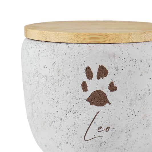 Keramische urn "Beton met de originele pootafdruk van uw huisdier"