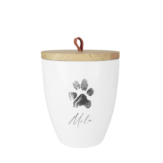 Keramische urn "Blanc met de originele pootafdruk van uw huisdier"
