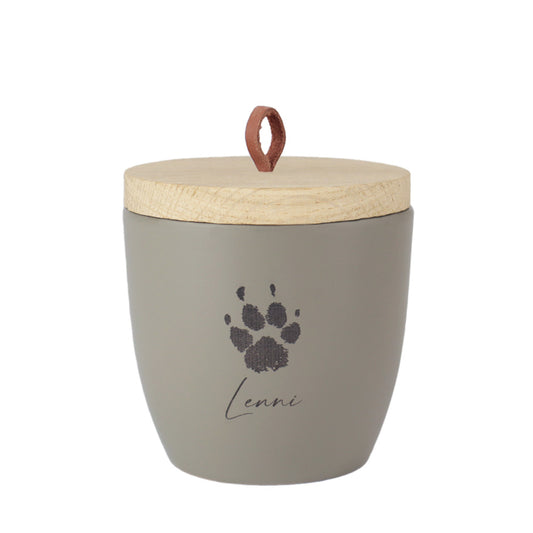 Keramische urn "Grey Beige met de originele pootafdruk van je huisdier"