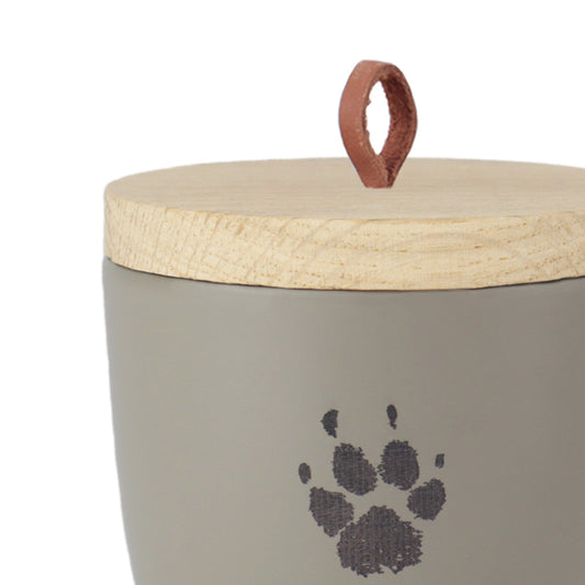 Keramische urn "Grey Beige met de originele pootafdruk van je huisdier"