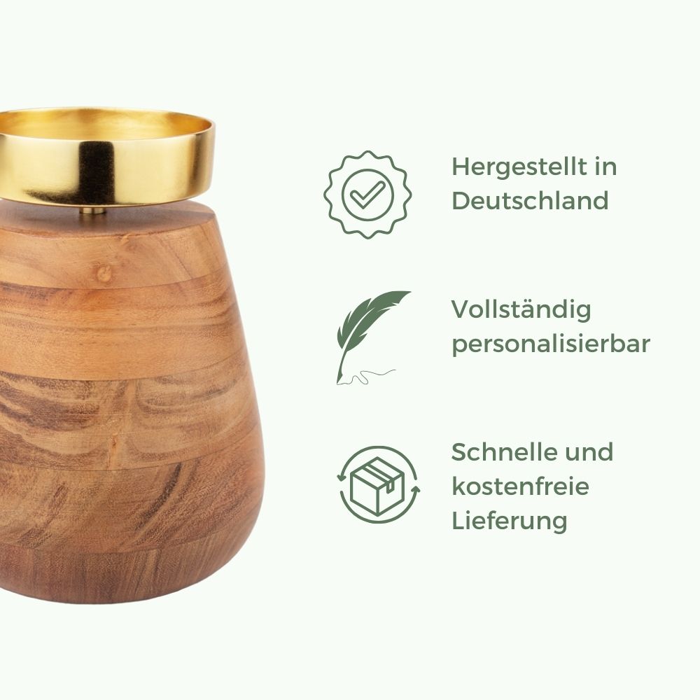 Houten urn “Rays of Light met gedenklicht