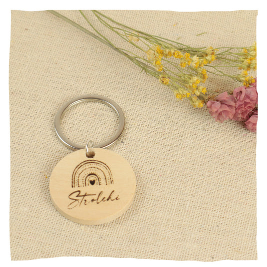 Sleutelhanger met de naam van uw huisdier - handgeschreven met regenboog