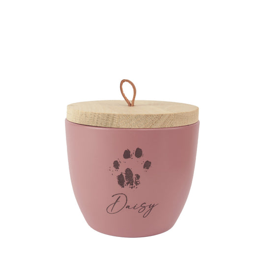 Keramische urn "Dusty Pink met de originele pootafdruk van je huisdier"
