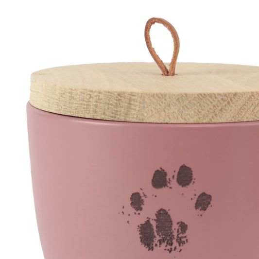 Keramische urn "Dusty Pink met de originele pootafdruk van je huisdier"