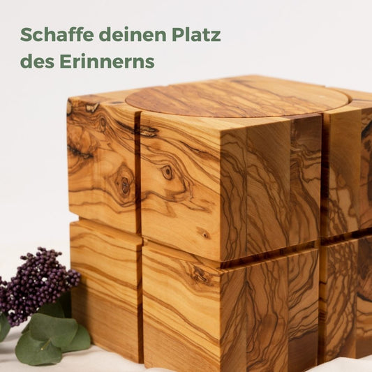 Houten urn "Olive Cube"