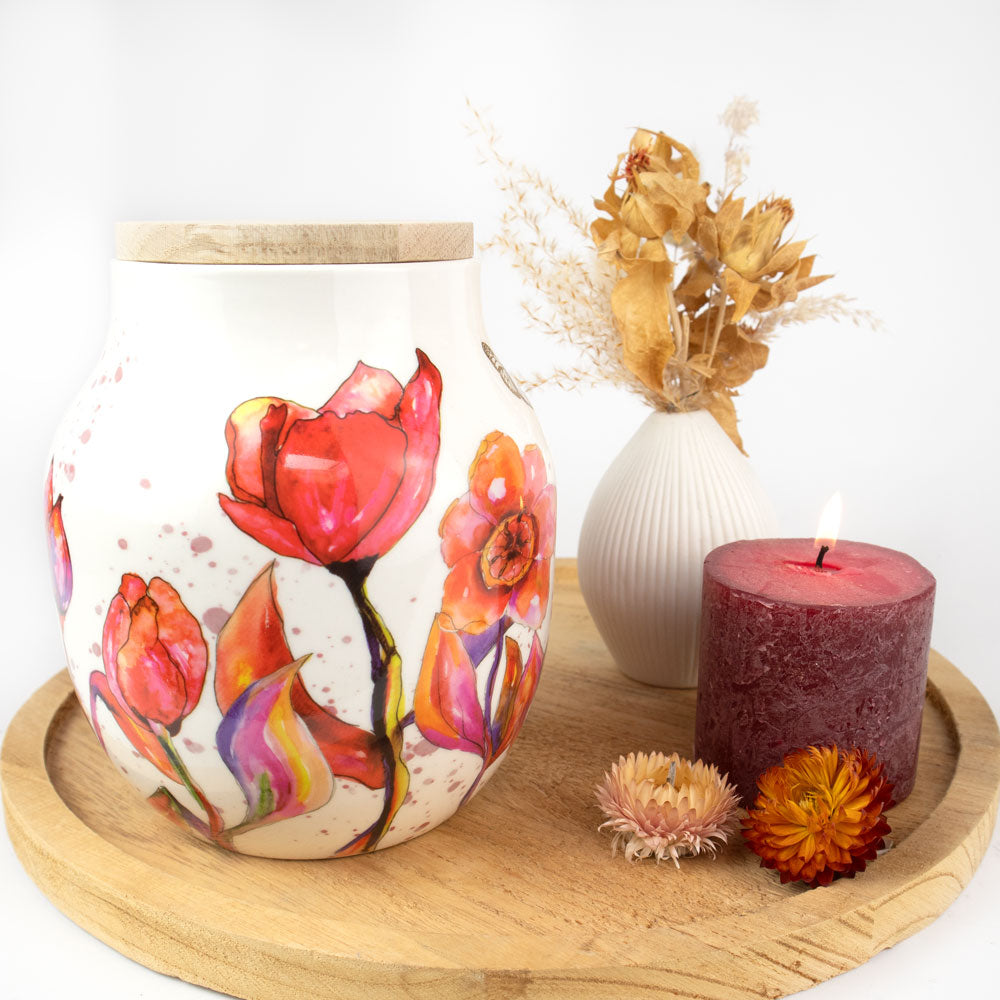 Keramische dierenurn “Flowers”